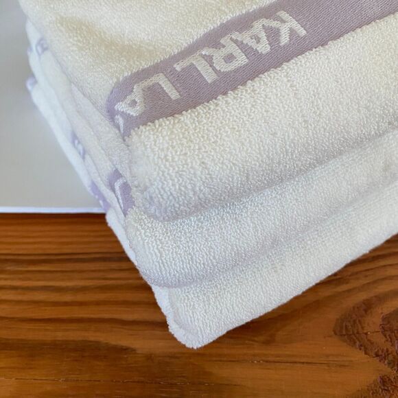 NWT KARL LAGERFELD 3 Bath Shower Towels Cotton Striped White Cotton - Picture 4 of 7